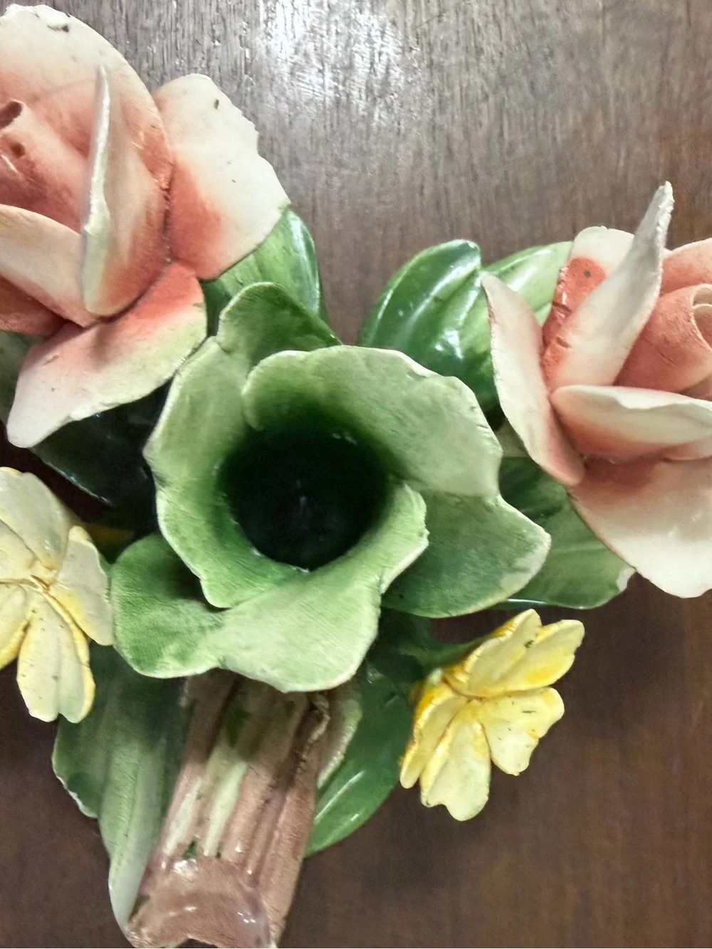 vintage Italian Capodimonte porcelain pink rose candle holder EUC cottagecore